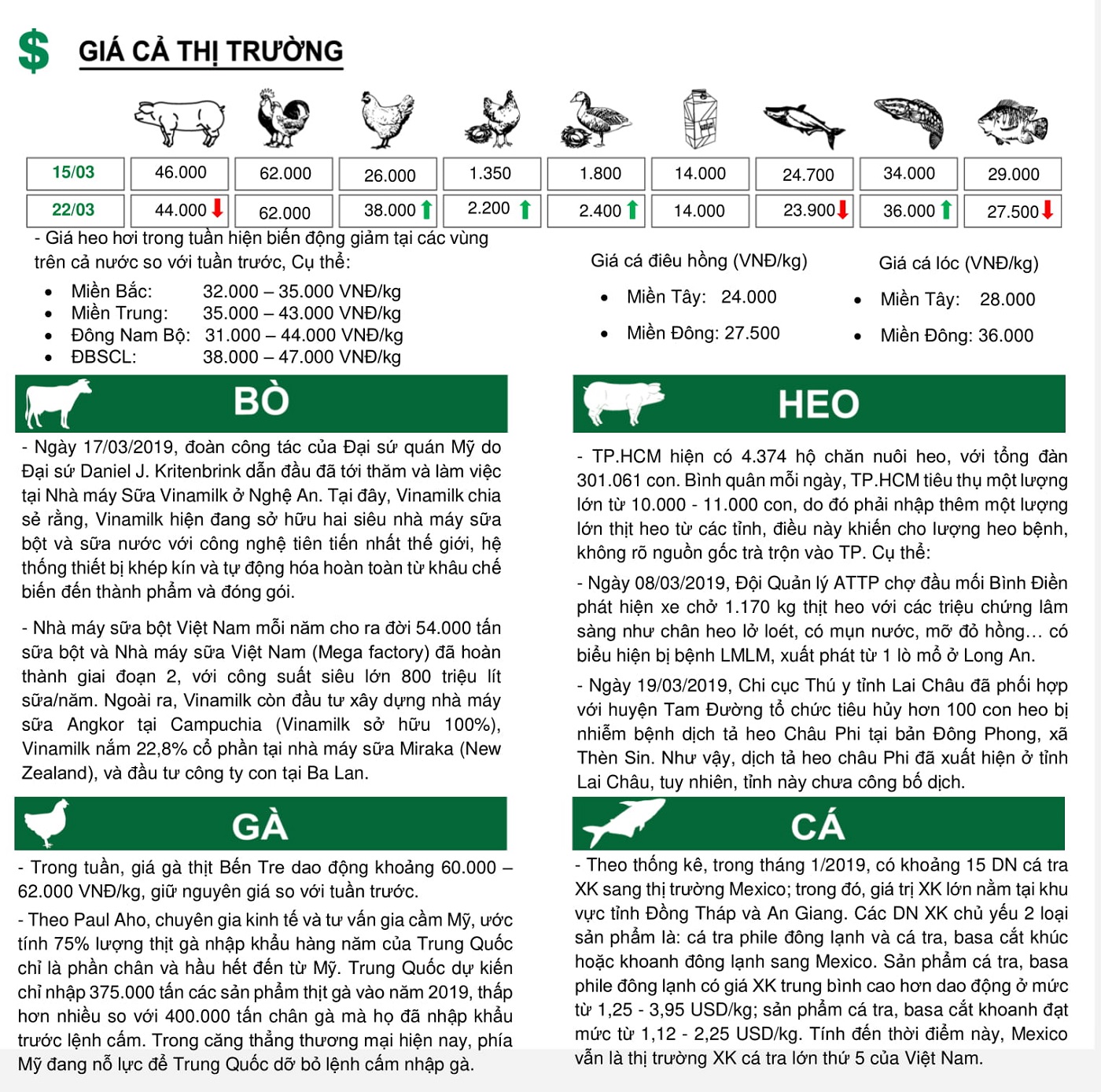 Bảng giá thị trường 16.03.2019
